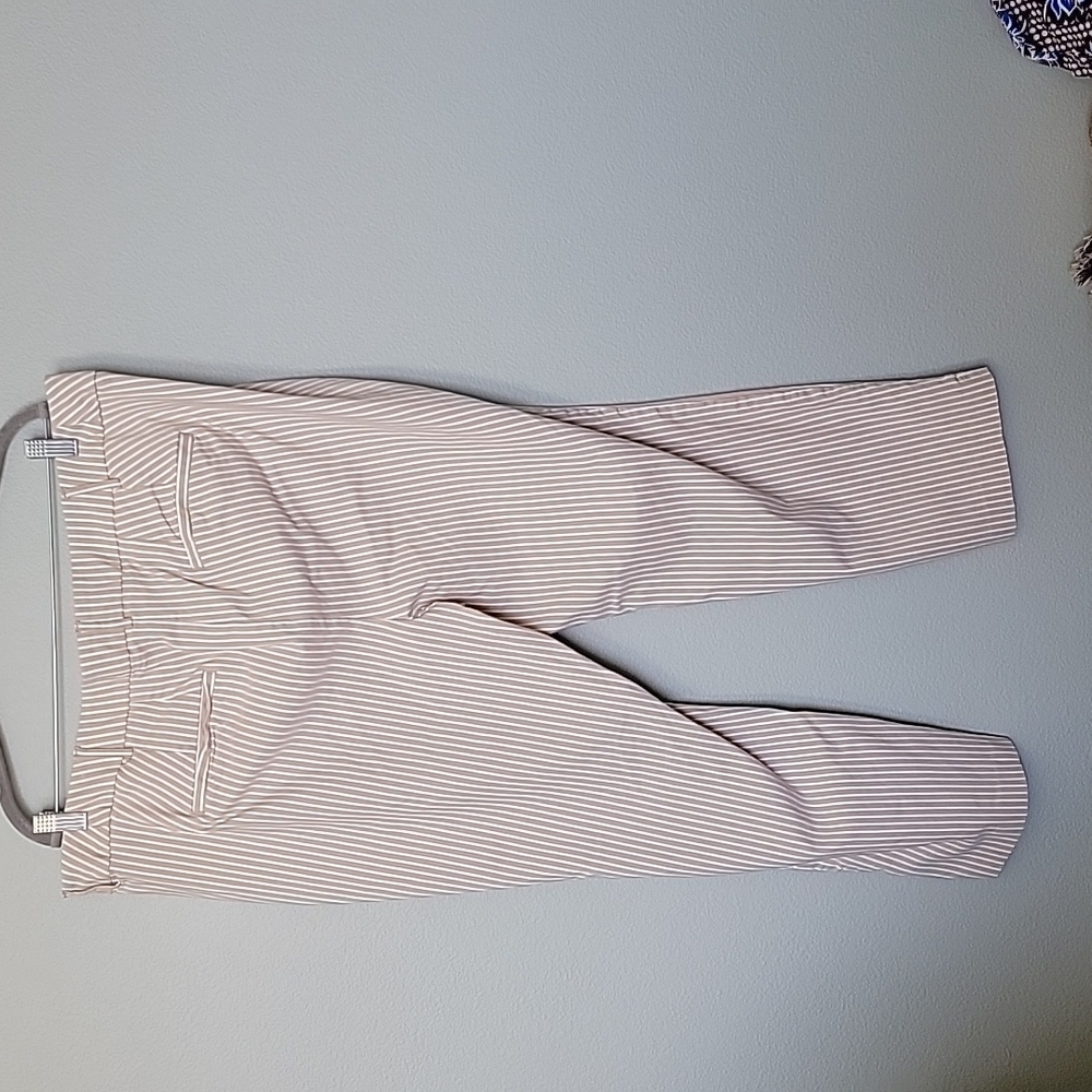 Lane Bryant Office Neutral Cream White Ticking Stripe Crop Stretch Pant Size 22 - Picture 8 of 11